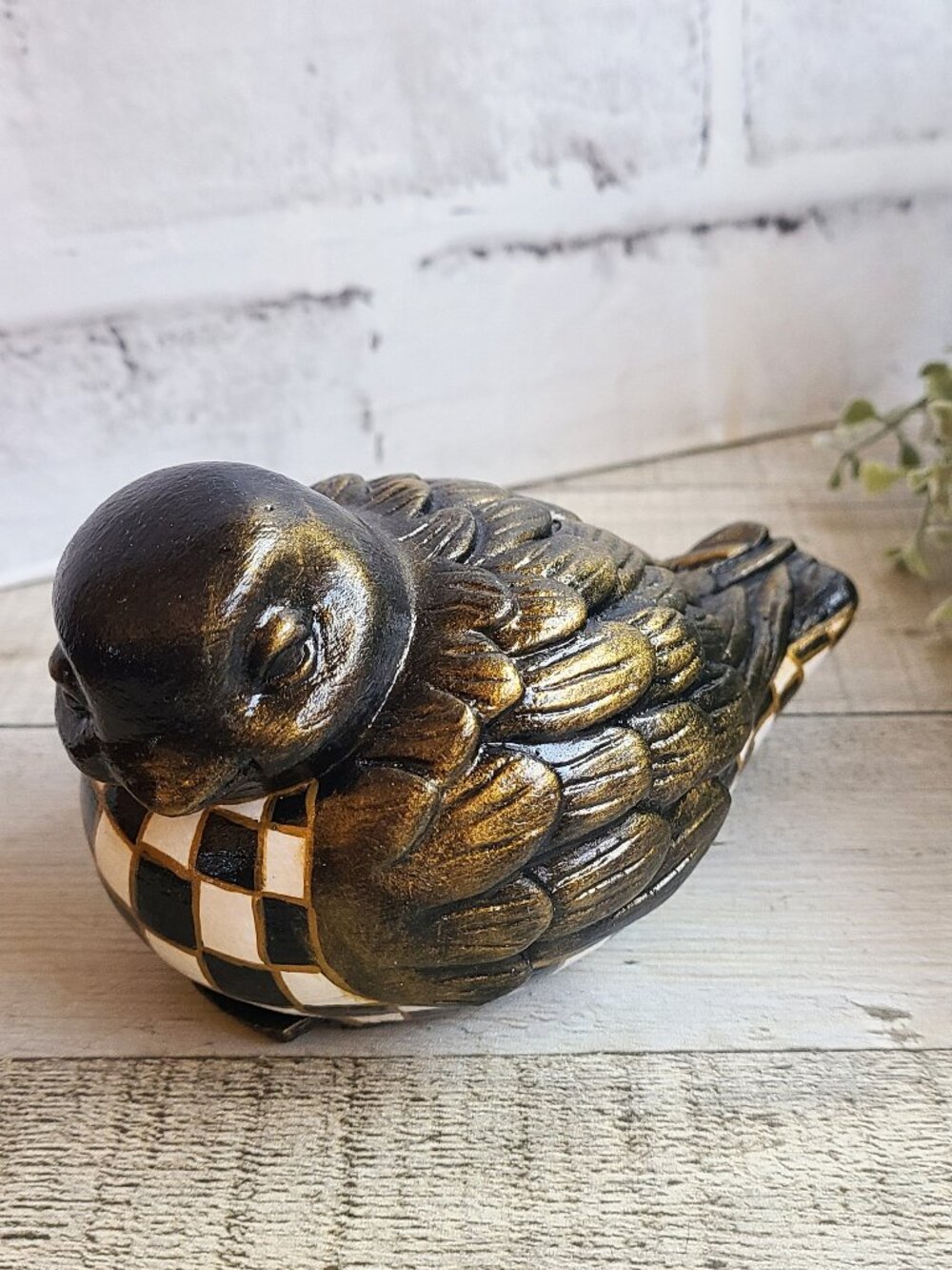 Checked Bird Keepsake Box Buffalo Check Songbird Decor Trinket Box Left Facing
